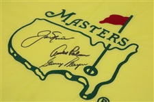 Big 3' Palmer, Nicklaus & Player Signed Undated Masters Embroidered Flag JSA ALOA