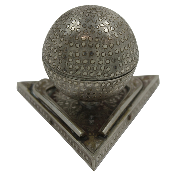 Ornate Dimple Golf Ball Themed Music Box on Triangular Base with Golf Clubs