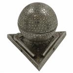 Ornate Dimple Golf Ball Themed Music Box on Triangular Base with Golf Clubs