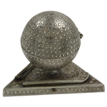 Ornate Dimple Golf Ball Themed Music Box on Triangular Base with Golf Clubs