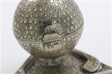 Ornate Dimple Golf Ball Themed Music Box on Triangular Base with Golf Clubs
