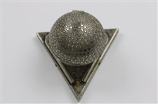 Ornate Dimple Golf Ball Themed Music Box on Triangular Base with Golf Clubs