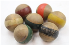 c.Late 1800's Miniature Parlor Table Croquet Set in Pine Box - Hutchin & Noyes & Co.