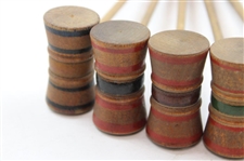 c.Late 1800's Miniature Parlor Table Croquet Set in Pine Box - Hutchin & Noyes & Co.