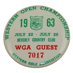 1963 Western Open at Beverly CC WGA Guest Badge #7017 - Arnold Palmer Winner