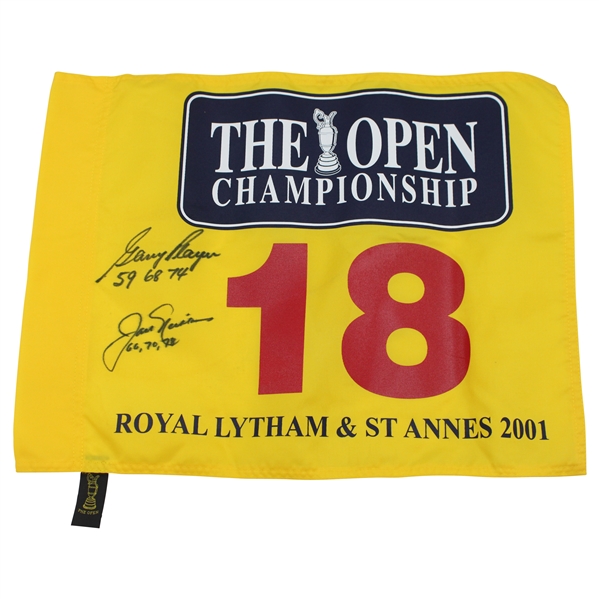 Jack Nicklaus & Gary Player Signed 2001 The Open at Royal Lytham Flag w/Years Won JSA ALOA