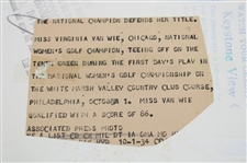 Virginia Van Wie Signed 1934 U. S. Women'S Amateur Press Photo JSA ALOA
