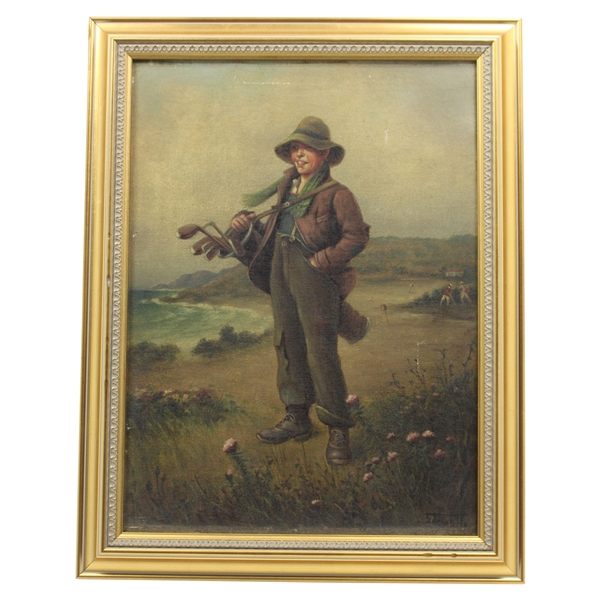 The Cheerful Caddy Boy Original Oil On Canvas- Framed