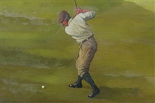 Original 'Golfers And Their Caddies' Edwardian Golf Oil On Copper Painting - Framed