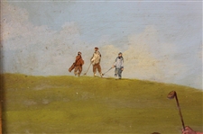 Original 'Golfers And Their Caddies' Edwardian Golf Oil On Copper Painting - Framed