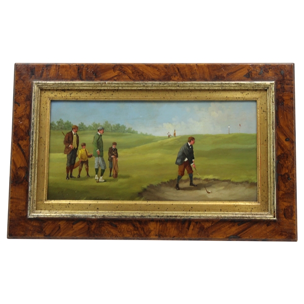 Original Playing From A Bunker Edwardian Golf Oil On Copper Painting - Framed