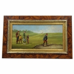 Original Playing From A Bunker Edwardian Golf Oil On Copper Painting - Framed