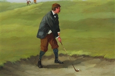 Original 'Playing From A Bunker' Edwardian Golf Oil On Copper Painting - Framed