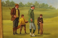 Original 'Playing From A Bunker' Edwardian Golf Oil On Copper Painting - Framed