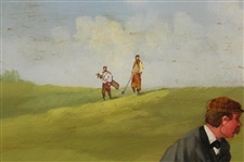 Original 'Playing From A Bunker' Edwardian Golf Oil On Copper Painting - Framed