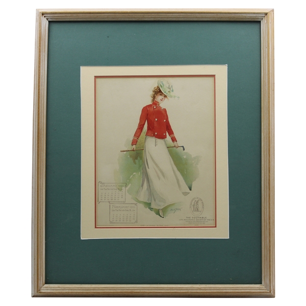 Golfing Girl Calendar Print For "The Equitable Life Assurance Society Of The USA" - Framed