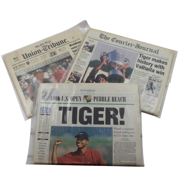Three (3) Tiger Woods Major Wins Front Page Newspapers