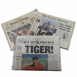 Three (3) Tiger Woods Major Wins Front Page Newspapers
