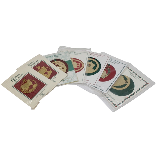 2002-2008 Augusta National Golf Club Gold Plated Christmas/Holiday Ornaments - Seven Total