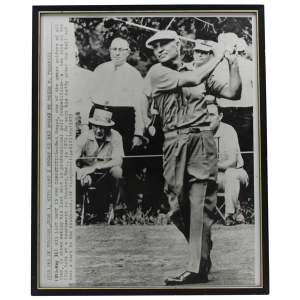 Ben Hogan 1975 Last Shot In Pro Competition Oversize Wire Photo - Framed