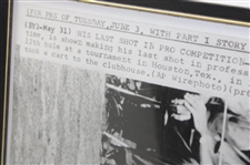 Ben Hogan 1975 'Last Shot In Pro Competition' Oversize Wire Photo - Framed