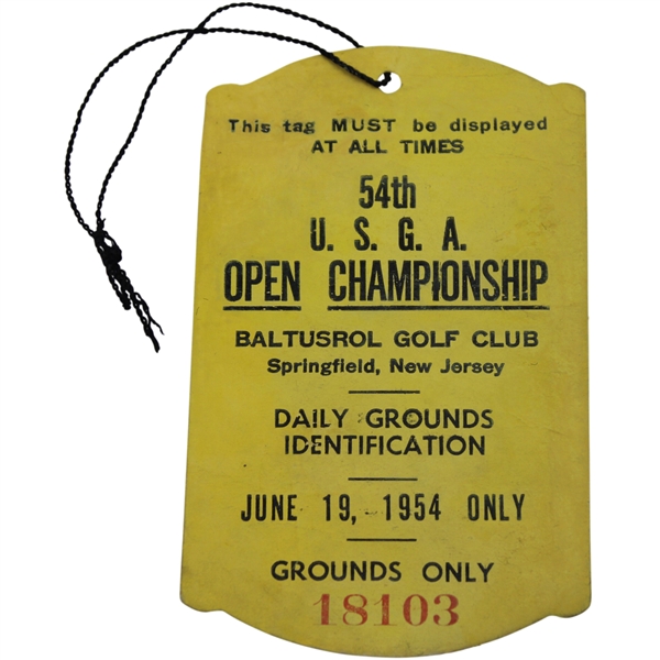 1954 US Open at Baltusrol GC Saturday Final Rd Ticket w/Original String - Ed Furgol Winner
