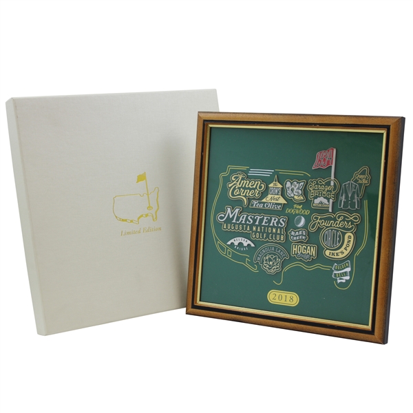 2018 Masters Tournament Limited Edition Landmarks in Logo Pin Set in Original Box - Framed