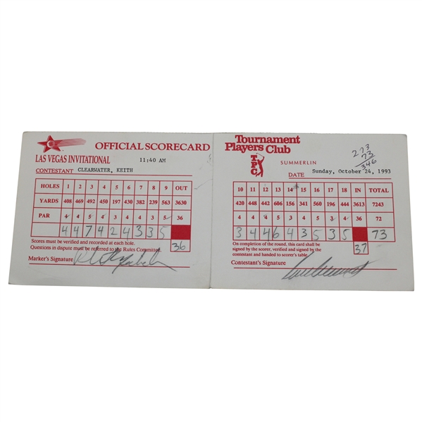 Phil Mickelson Signed 1993 Las Vegas Invitational Official Scorecard