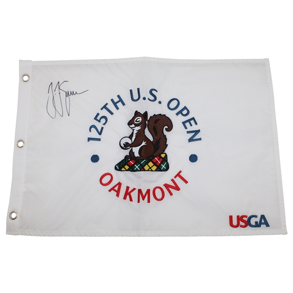 Champion JJ Spaun Signed 2025 US Open at Oakmont Embroidered Flag JSA ALOA