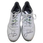 Jordan Spieth Dual Signed Match Used White Golf Cleats w/Locker Sign - 2025 Genesis Invitational JSA ALOA