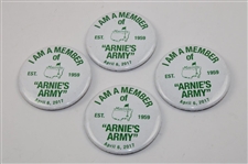 Four (4) 2017 “I am member of “Arnie’s Army” Pins w/Two(2) Leather Masters Scorecard Holders w/Card & Pencil
