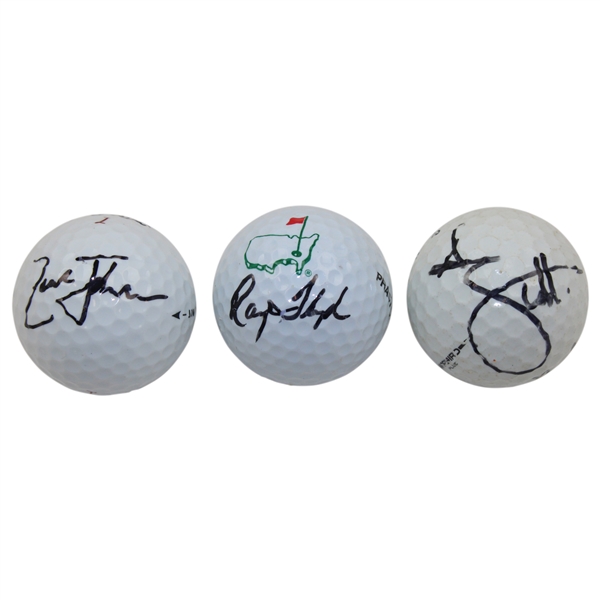 Zach Johnson, Ray Floyd & Adam Scott Signed Masters Logo Golf Balls JSA ALOA