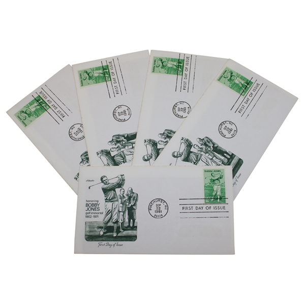 Five (5) Bobby Jones Honoring Golf Immortal 1981 FDCs