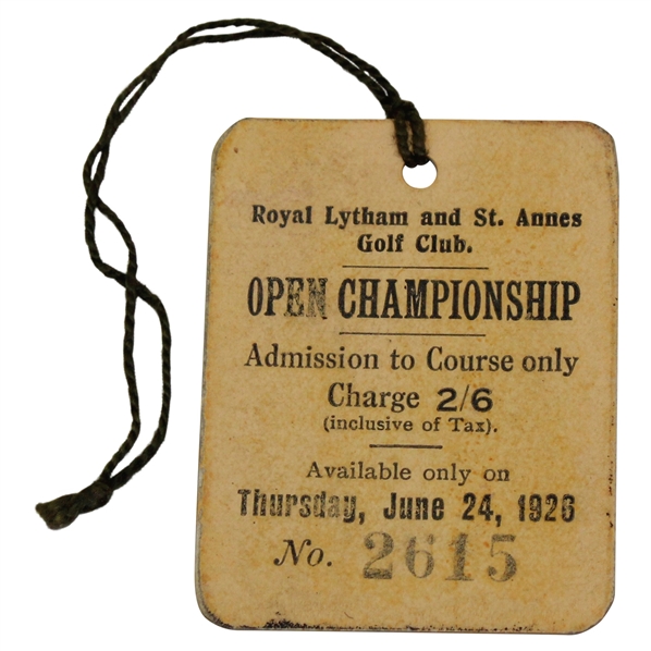 1926 The Open at Royal Lytham Ticket - Bobby Jones First Open Win - Only One Known