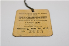 1926 The Open at Royal Lytham Ticket - Bobby Jones' First Open Win - Only One Known