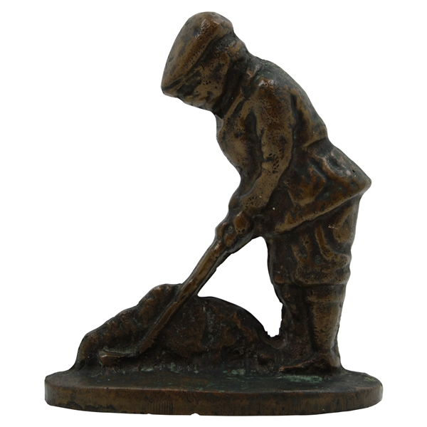 Bronze Late Victorian Era Golfer Lining Up a Putt Door Stop