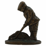 Bronze Late Victorian Era Golfer Lining Up a Putt Door Stop