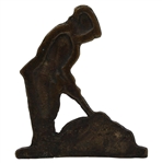 Bronze Late Victorian Era Golfer Lining Up a Putt Door Stop