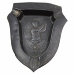 Unusual Triangular Silver Plated Metal Ashtray w/Golfer & Wings in Relief - Made in Occupied Japan