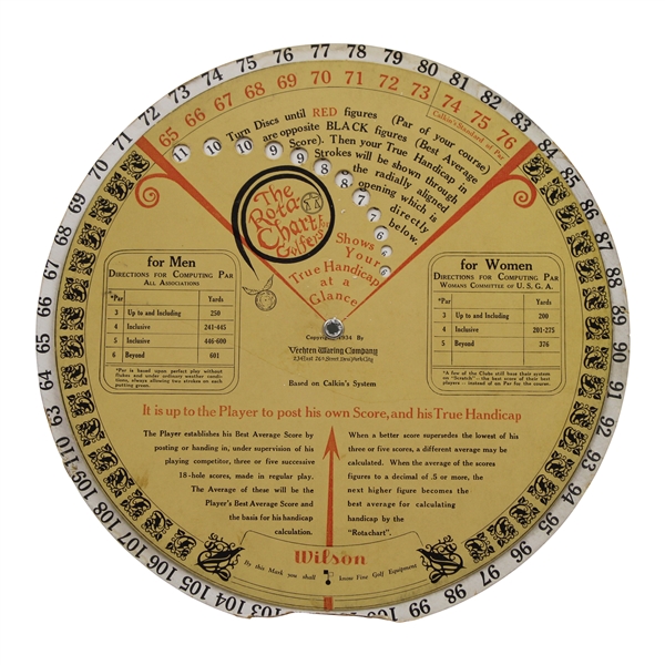 1934 Wilson The Rota-Chart For Gauging Golfers Handicaps - Manufactured by Wilson