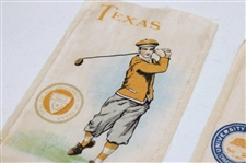 Three (3) c.1920's Murad Collegiate Golf Cigarette Silks/Cards - Texas, Illinois & Princeton