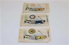 Three (3) c.1920's Murad Collegiate Golf Cigarette Silks/Cards - Texas, Illinois & Princeton