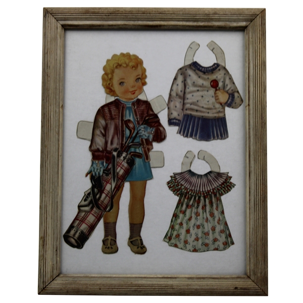 Young Lady Golfer & Golf Bag w/Clubs Interchangeable Attire Cutout - Framed