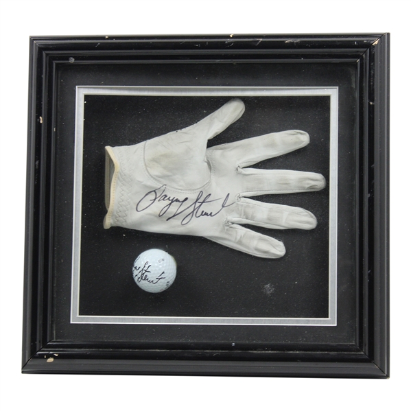 Payne Stewart Signed Personal Used Glove & Golf Ball In Shadow Box JSA ALOA