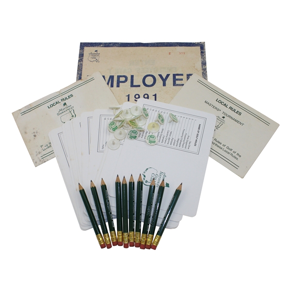 Lot of Augusta National Ball markers, Pencils, Local Rules, Scorecards & Employee Pass