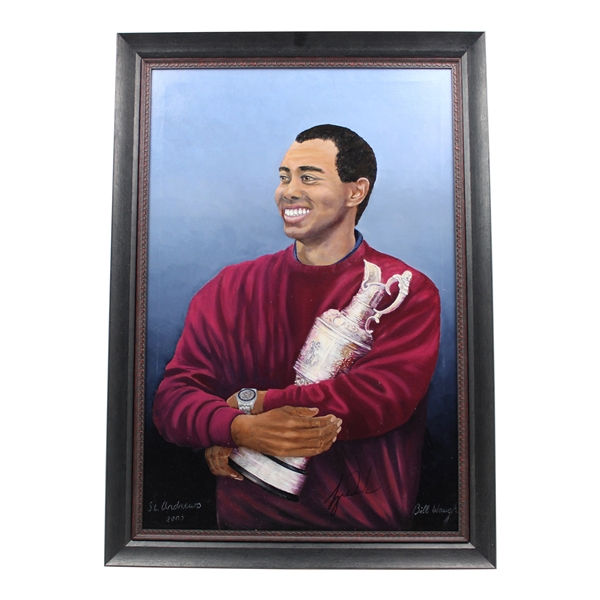 Tiger Woods Signed Original Bill Waugh Oil on Canvas 2000 St. Andrews Claret Jug Painting
