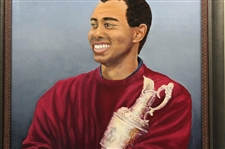 Tiger Woods Signed Original Bill Waugh Oil on Canvas 2000 St. Andrews Claret Jug Painting