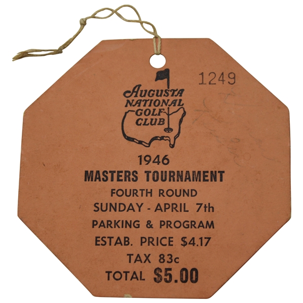 Herman Keiser Signed 1946 Masters Sunday Final Rd Ticket #1249 - Only One Known JSA ALOA