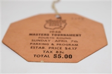 Herman Keiser Signed 1946 Masters Sunday Final Rd Ticket #1249 - Only One Known JSA ALOA