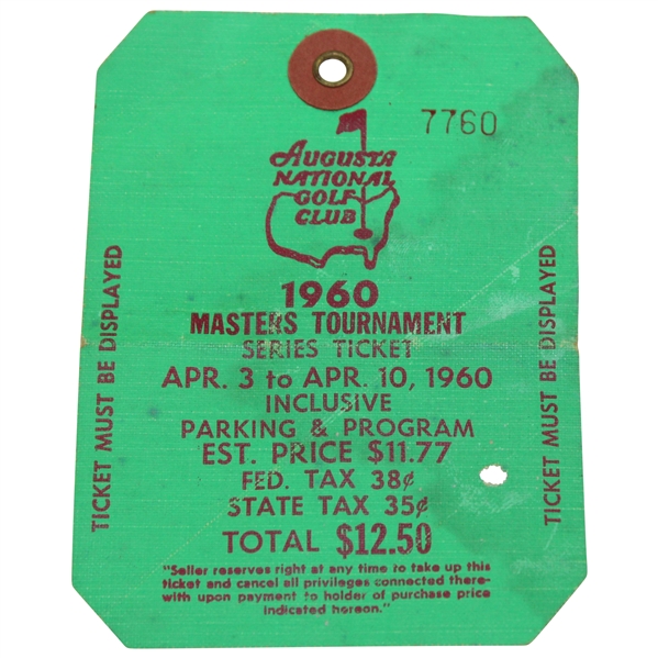 1960 Masters Tournament SERIES Badge #7760 - Arnold Palmer Winner